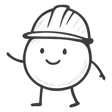 A cute circle character with white hard hat and stick arms and feet sticker