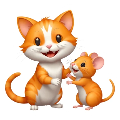 Joyful cat being greeted by a mouse friend with a wave sticker