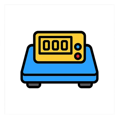 digitale Gewichtswaage mit Display, flache Perspektive, blauer Akzent sticker