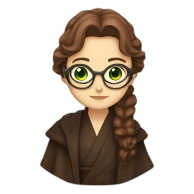 anakin with glasses and padme with green eyes, long brown hair sticker