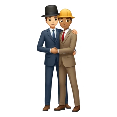 man in suit with tall hat hugs worker full height sticker
