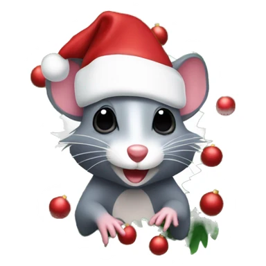 4 opossums wearing Santa hats in front of a Christmas tree sticker