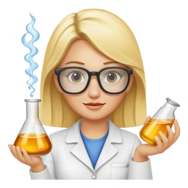 Eine hellblonde Chemikerin mit typischem Erlmeyerkolben in der Hand und Laborbrille auf sticker