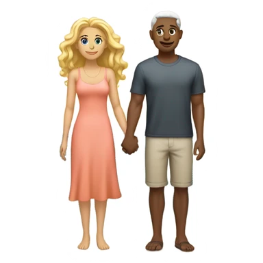 Man short salt and pepper hair holding hands with beautiful woman long bright blonde colored hair both on beach watching oceans waves and sunset  sticker