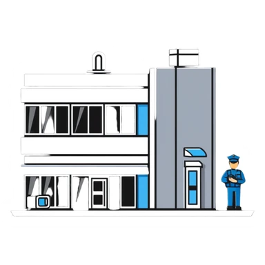 security guard monitoring building cameras sticker