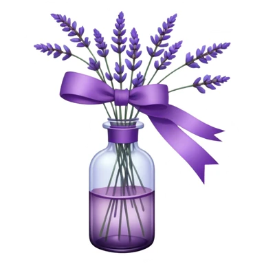 A vintage glass bottle, filled with delicate lavender stems in varying shades of soft lilac and deep aubergine, is adorned with a hand-dyed violet ribbon tied into a gentle bow. The light filters through the dusty glass, casting shadows of lavender sprigs onto the lace-covered surface, as if capturing a fleeting moment of serenity.






 sticker