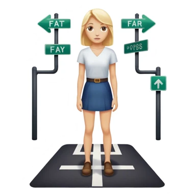 back of blonde woman stands In front at a crossroads between two paths—one illuminated, the other in shadow... scary and sunlight ... sticker