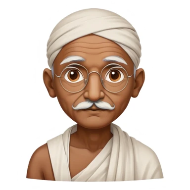 Cinematic Realistic Mahatma Gandhi Portrait Emoji, depicted as a humble, wise leader in simple attire with a serene determined expression, rendered with soft textures and warm natural lighting that captures his peaceful yet resolute spirit. sticker