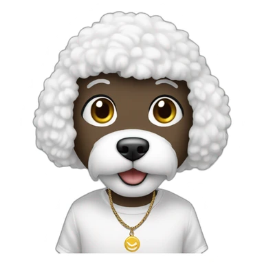 rapper-with hoop-white skin-black hair-beard-bichon dog-white-smile sticker