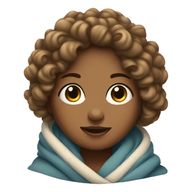 a girl with curly hair wrapped in a blanket sticker