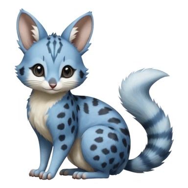 Blue-pointed, grey, soft natural realistic romantic vintage antique divine beautiful elegant pretty precious cute young youthful  Fakémon-Pokémon-alien-opossum-squirrel-feline-serval-caracal-chinchilla-Minccino-Cinccino-Meowstic-rodent-hybrid-creature with a big fluffy bushy tail (full body) sticker