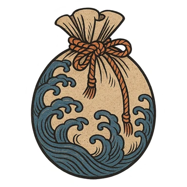 ukiyo-e style traditional Japanese money pouch sticker