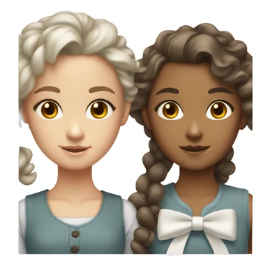 3 teen girls with brown hair, 1 with straight hair and grey eyes and 2 with curly hair and brown eyes. that have white hair bow.  sticker