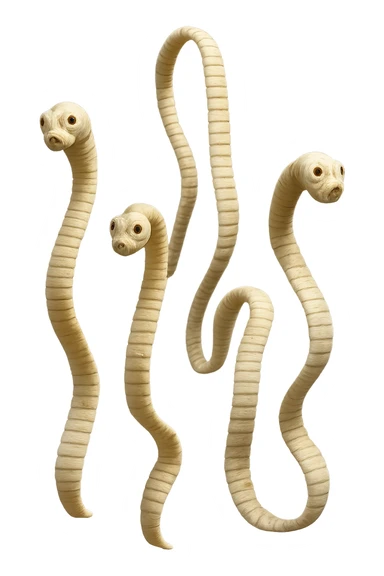 CINQUE PARASSITI COME LA TENIA FLUTTUANO IN ARIA, iperrealistico 4k sticker