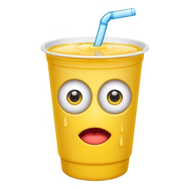 drink in a platic cup, the cup has eyes and mouth sticker