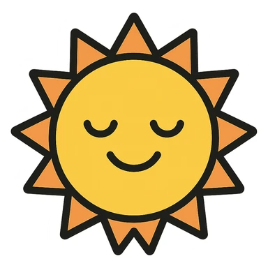 A sun with a content expression, in the style of a lineal color icon with black outlines sticker