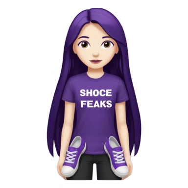 Girl dark purple long hair black tshirt "shoe freaks website " in white letters sticker
