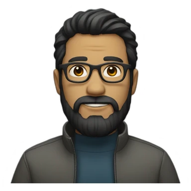 A man with black hair, a beard and dark grey glasses sticker
