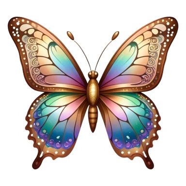 Pastel sparkly brown glittery iridescent rainbow transparent butterfly with detailed intricate patterns sticker