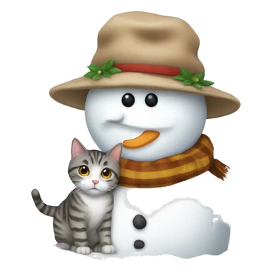 snowman petting a tabby cat sticker