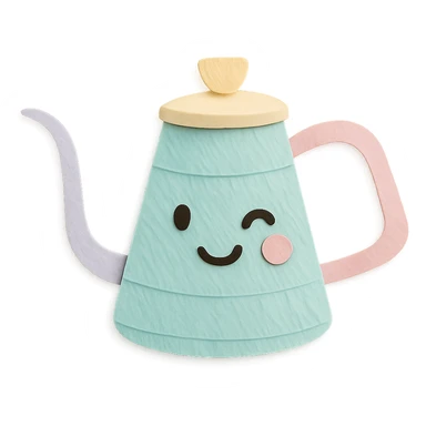 pour-over kettle, full body, winking, soft pastel colors sticker