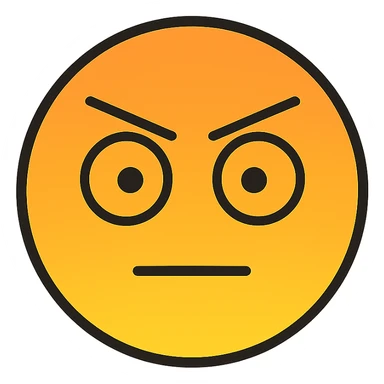 a round icon with an orange and yellow gradient, two expressive eyes, and two large eyebrows, modern icon style, transparent background sticker