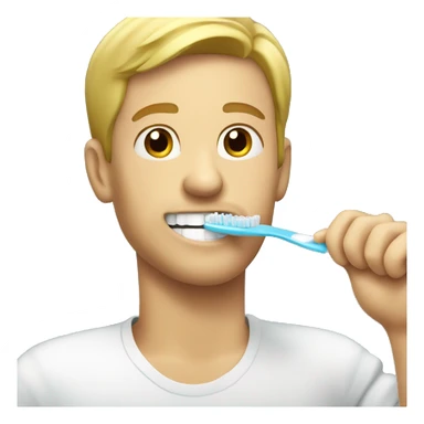 blond man brushing his teeth sticker