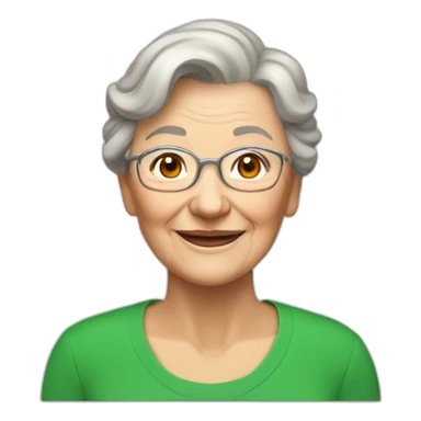 Smiling elderly woman in green jersey no glasses. Light brown hair sticker