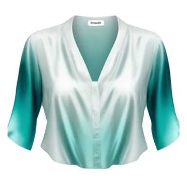 Realistic isolated white to teal ombre low cut shiny silk blouse. sticker