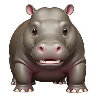 cinematic-hippo-realistic-full-body side view-standing on all fours-emoji,-massive-round-frame-partially-submerged-in-muddy-water,-wide-mouthed-grin-exposing-huge-teeth,-head-tilted-dramatically,-thick-greyish-brown-hide-glossy-from-water,-simplified-yet-realistic-focused-features,-highly-detailed,-glowing-with-an-almost-sarcastic-glow sticker