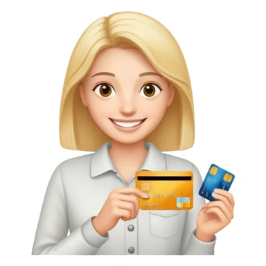 smiling with credit card sticker
