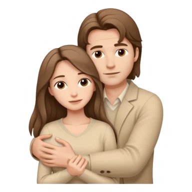 A white handsome man with brown hair in pale beige clothes supports and hugs a beautiful woman with long hair in pale beige clothes sticker