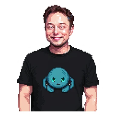 Elon Musk, smiling, casual outfit, pixelated details sticker