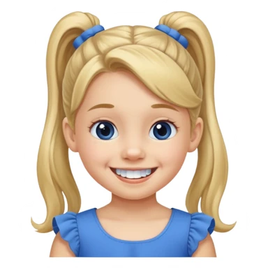 Little girl with ponytail smiling missing two bottom teeth  sticker