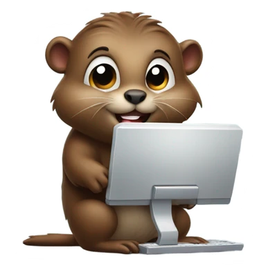 Cute baby beaver work on computer sticker