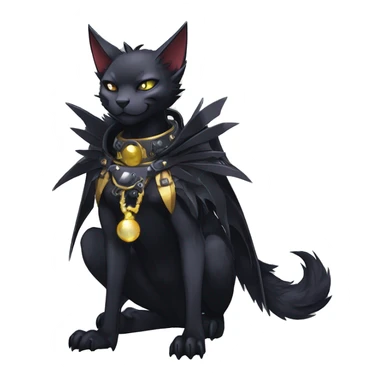 cool edgy beautiful pretty anthro godly legendary powerful colorful black shiny fantasy elegant nargacuga-bat-cat-Fakemon wearing a collar, techwear punk style, full body sticker