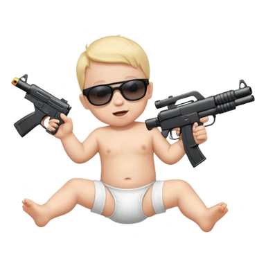 Baby in diaper with black sunglasses shooting machine guns in the air jumping left to right  sticker