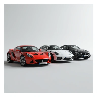 four cars together in one image, photorealistic style sticker