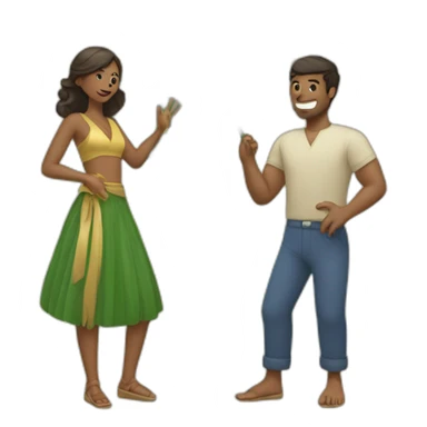 woman fanning a man with palm leaves sticker