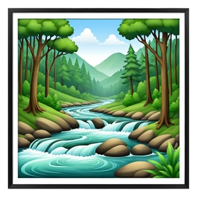 forest with a flowing river sticker