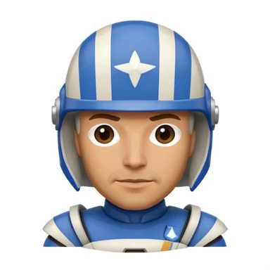 Captain Rex from Star Wars, apple emoji style, stylized helmet, blue stripes, friendly look sticker