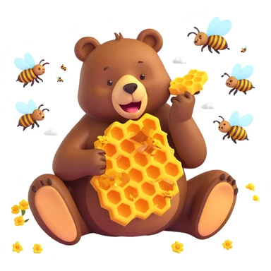 bear eating honeycomb with bees flying around sticker