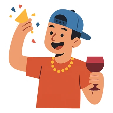 flat toon style party guy with a snapback hat sticker