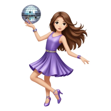Girl with long brown hair dancing like nobody’s watching, cute elegant quirky  discoball in background  sticker