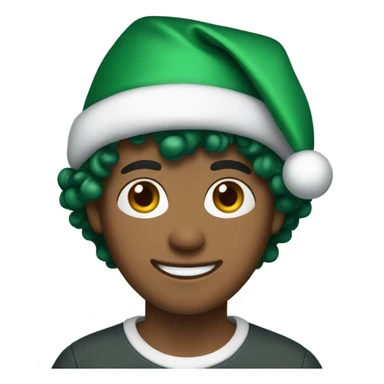 Unisex person short curly dark green hair in a Santa hat  sticker