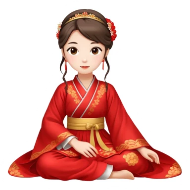 Beautiful girl wearing red Hanfu wedding dress sitting sticker