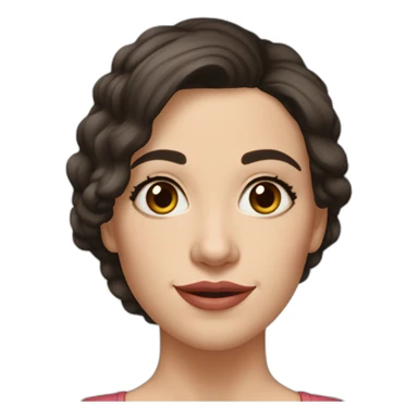 29 year old pale skin Spanish woman, big brown eyes, high cheek bones, angular chin, dark brown hair, size 4, large breasts sticker