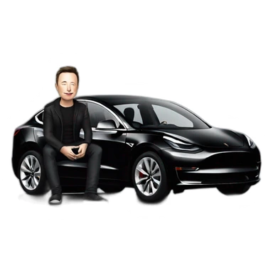 photo-realistic Elon Musk sitting inside an all black Tesla Model 3, side view sticker