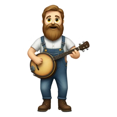 Man with a large beard and overalls, playing the banjo in toe shoes sticker