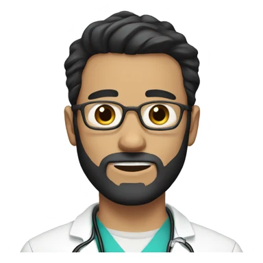 young white male doctor with full short beard, has black hair  sticker